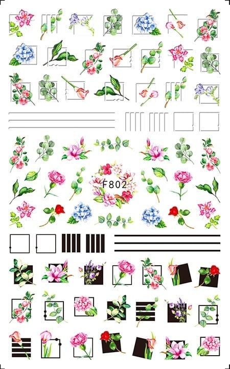 3D Flowers Charms Nail Art Decoration Stickers Geometry Leaf Floral Decorations Nail Design Gel Polish Summer Decals Wraps
