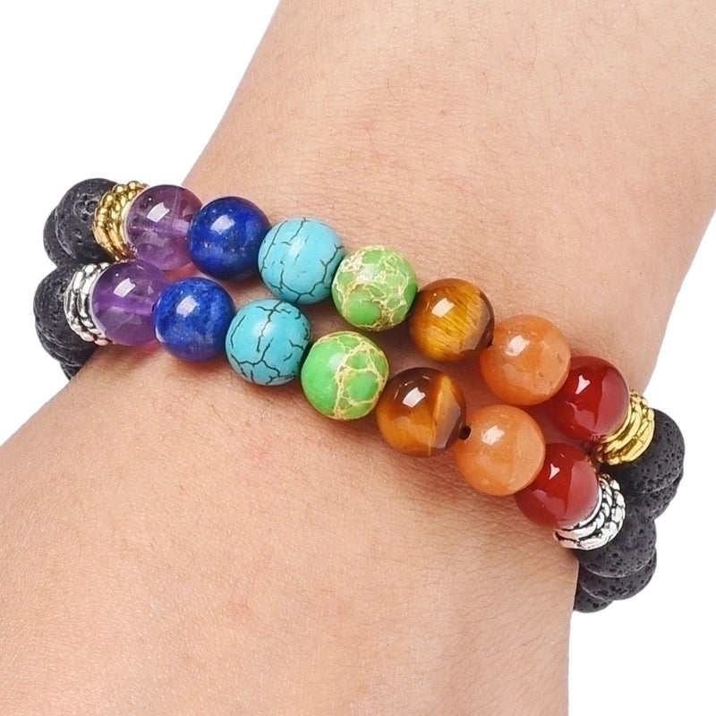 Minimalist Round Alloy Natural Stone Polyester Woven Chain Bracelets In Bulk