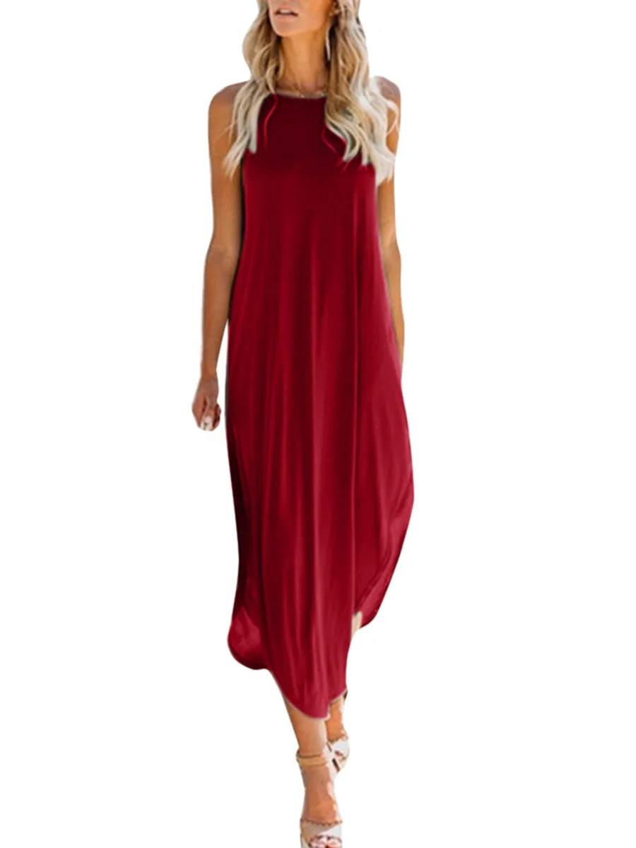 Solid Color Sleeveless Irregular Hem Maxi Dress