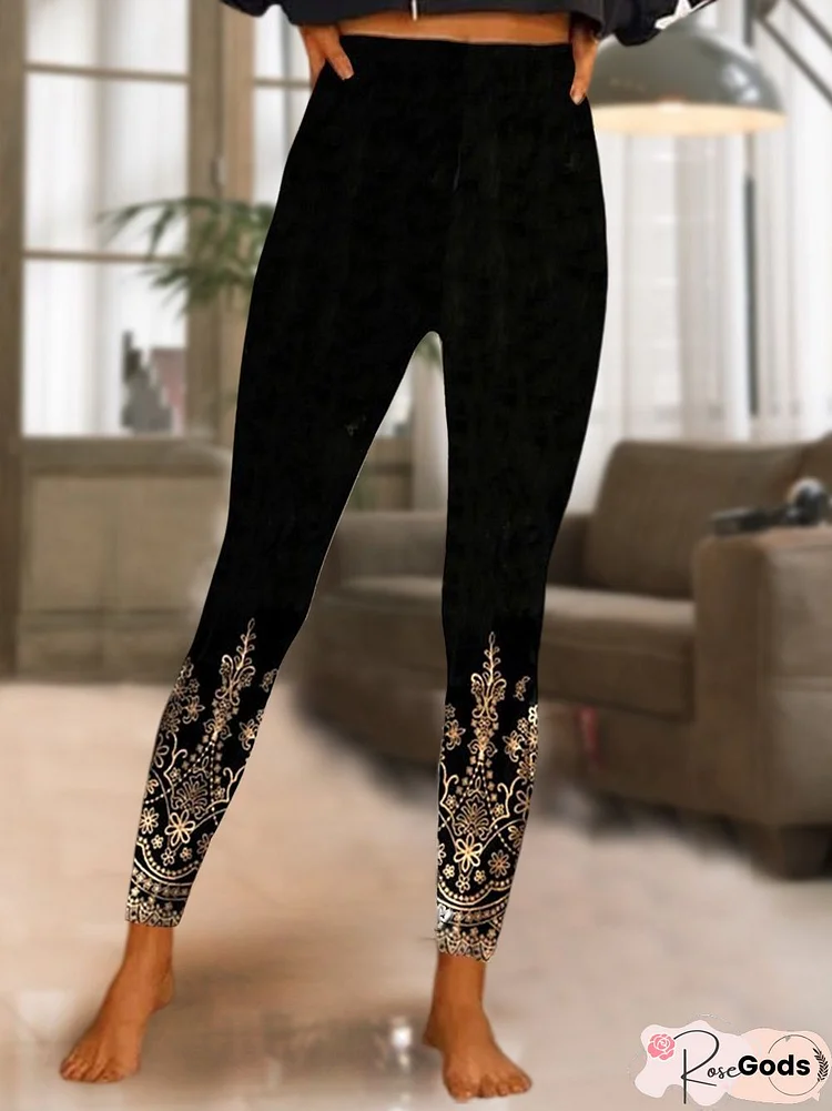 Women Ethnic Autumn Vacation Polyester Natural Daily Loose Legging H-Line Leggings