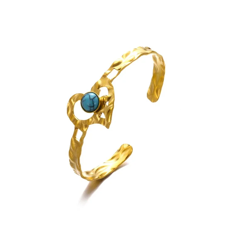 Fulaigao Stainless Steel Bracelets For Women Natural Stone Gold Color Heart Broad Bracelet Fashion Geometric Jewelry Accessories Pulseras