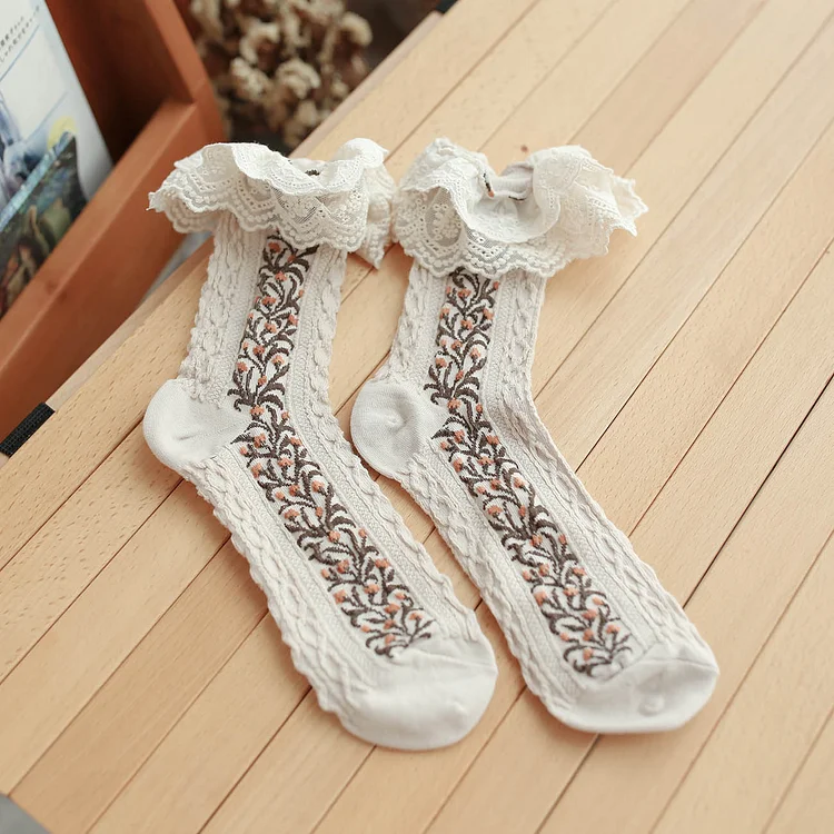 Fairy Tales Aesthetic Cottagecore Fashion Forest Girl Cotton Lace Socks QueenFunky