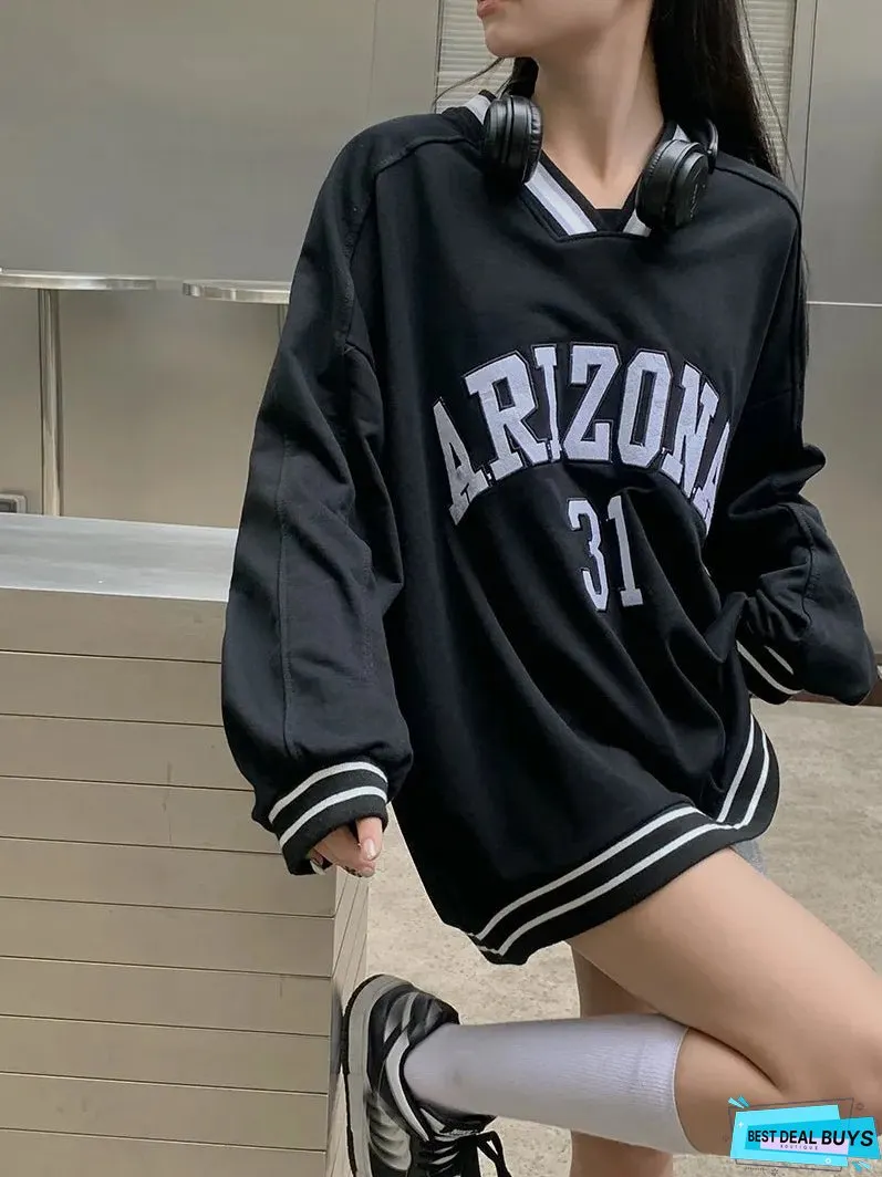 Womens Casual Necks Long Sleeves Loose Pullovers Spring Autumn Letters Print Pullover Top