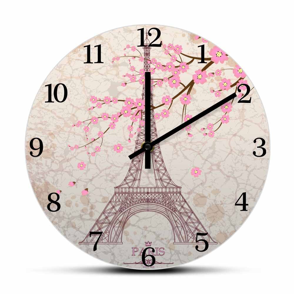 

Eiffel Tower Pink Flowers - Frameless Acrylic Wall Clock, 501 Original