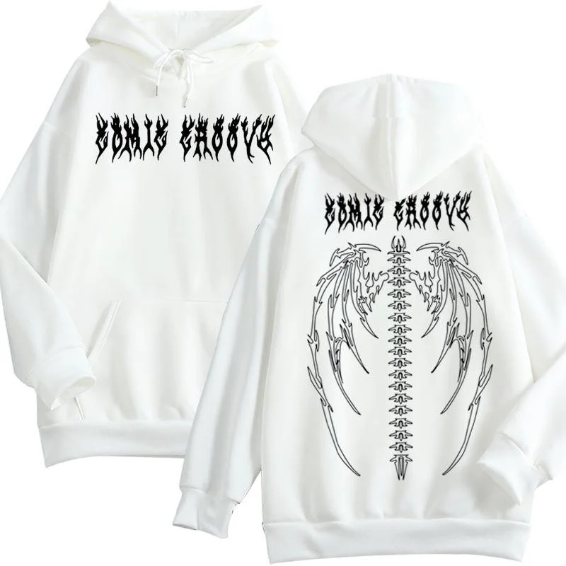 Couple Sweatshirts Wings Gothic Floral Hip Hop Oversized Hoodie