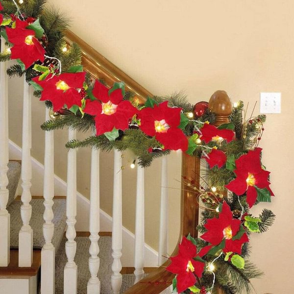 Christmas Poinsettia Flowers Decorations Garland String Lights Xmas Tree Ornaments Christmas Indoor Outdoor Home Decor - Shop Trendy Women's Fashion | TeeYours