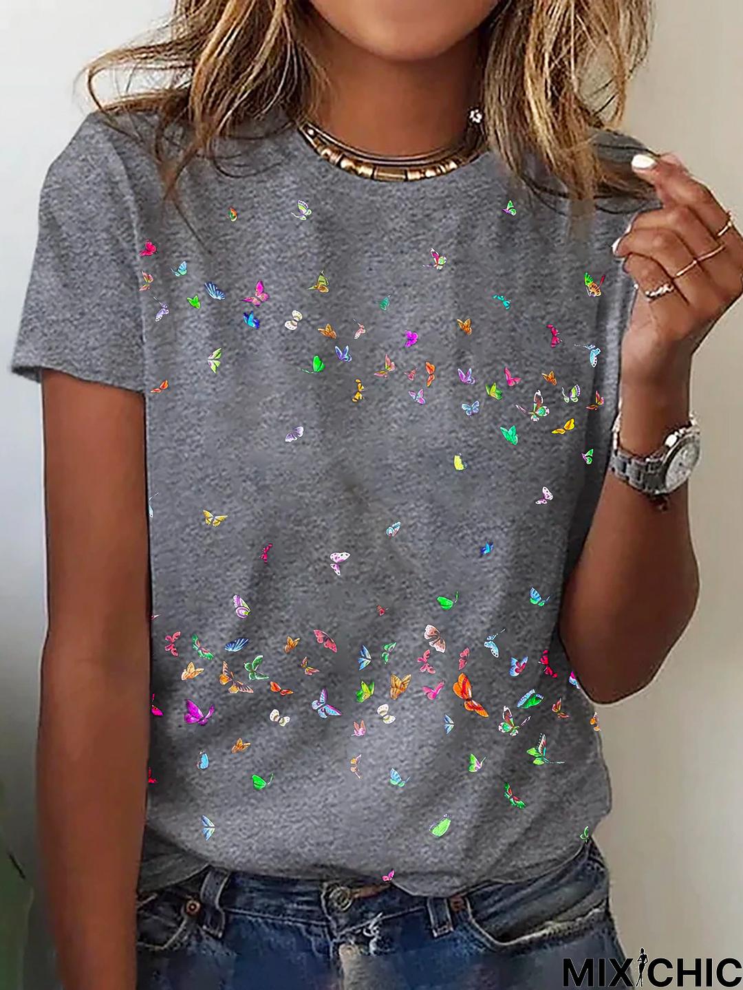 Butterfly Printed Short Sleeve T-Shirt