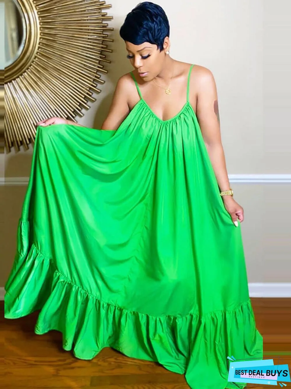 Plus Size Spaghetti Strap Ruffle Beach Maxi Swing Dresses