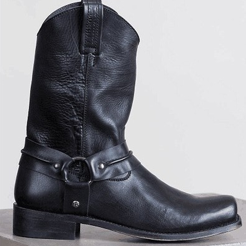 Retro Low Heel Belt Buckle Rider Boots