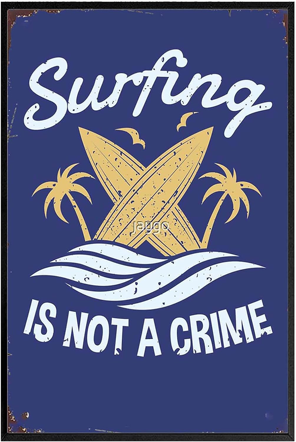 Surfing Is Not a Crime T Surfboard Beach 12 inch  X 16 inch  Canvas Wall Art Canvas Poster Black Art Pictures Boho Chic Decor Dining Room Frameless Barbershop Library Thanksgiving Day