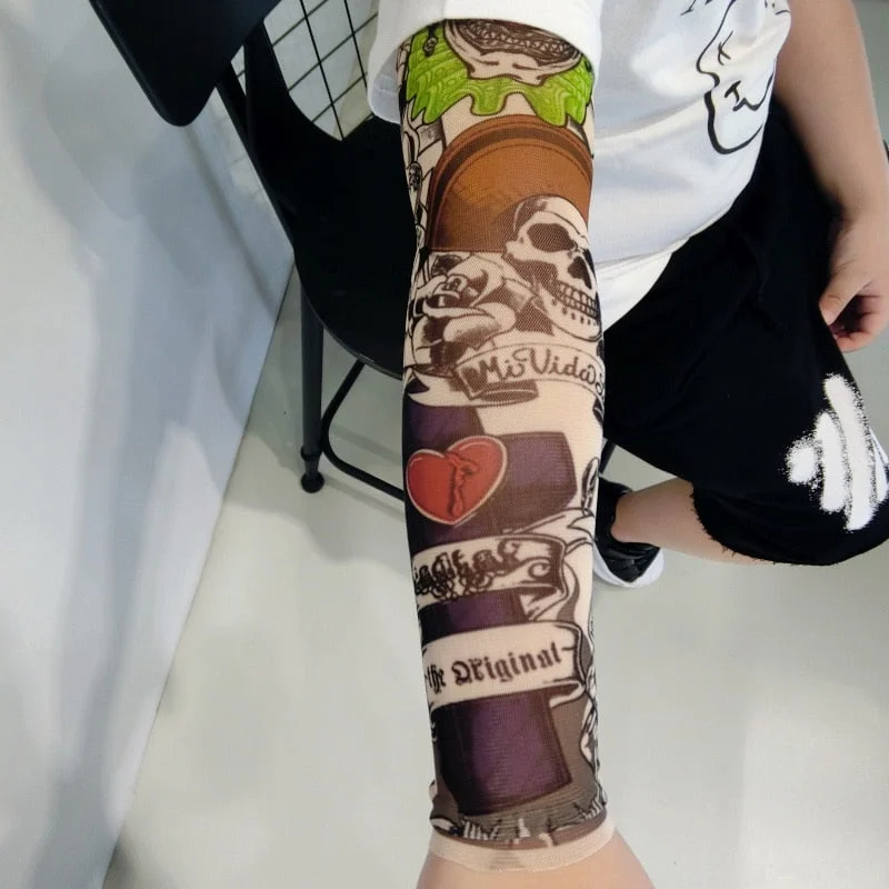 5PCS mixed elastic Fake temporary tattoo sleeve children cartoon designs cool child body Arm stockings tatoo 39model warm sleeve