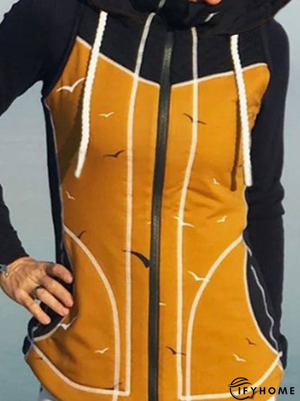 Plus Size Hoodie Floral Long Sleeve Cotton-Blend Fleece Coat | IFYHOME