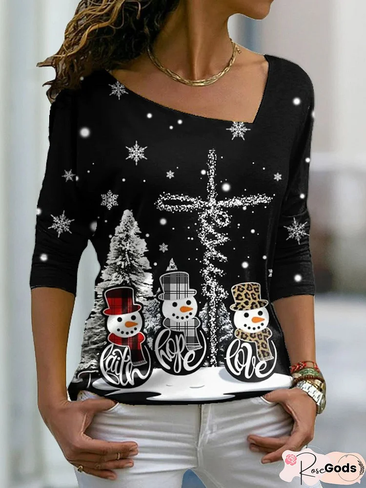 Women Casual Autumn Daily Christmas Long Sleeve Regular Top