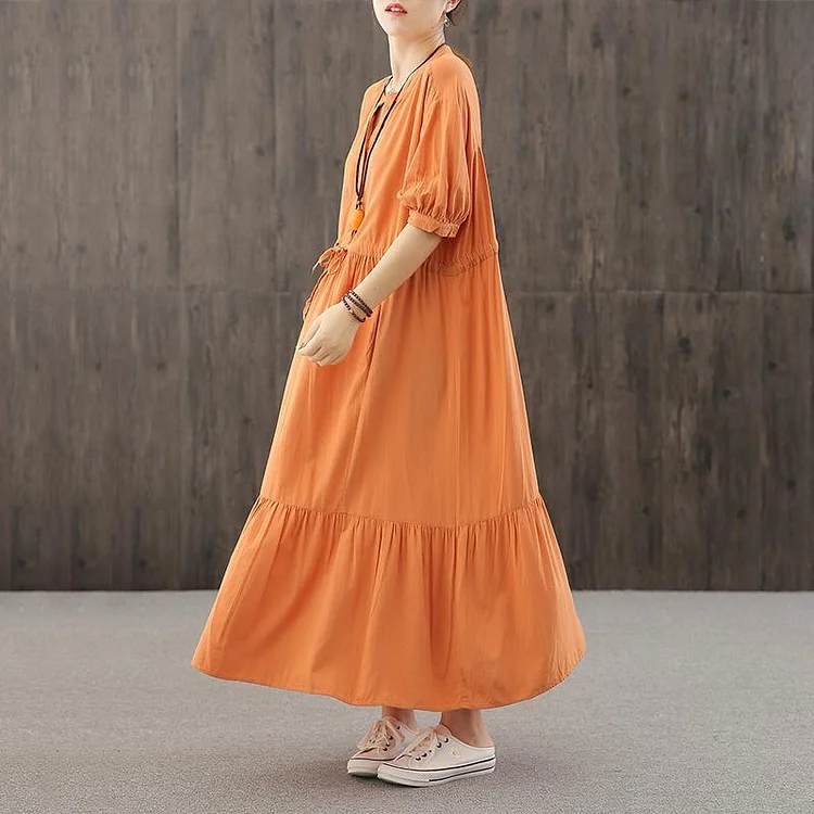 DIY orange dresses v neck wrinkled robes Dresses
