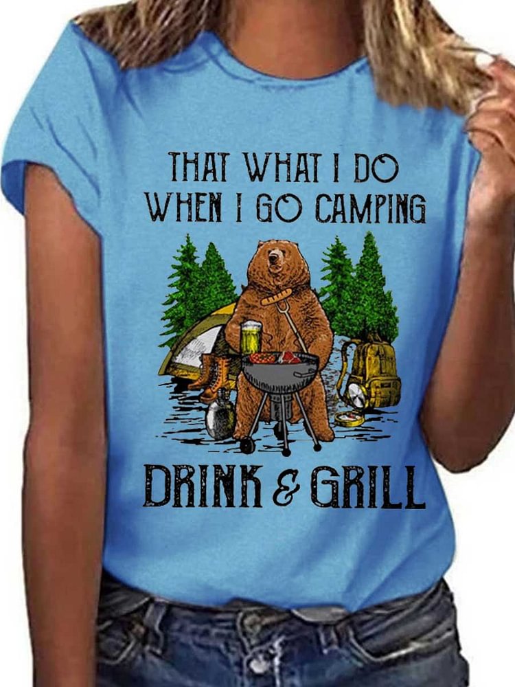 Bestdealfriday Camping Graphic Short Sleeve Round Neck Loose Tee 11379901