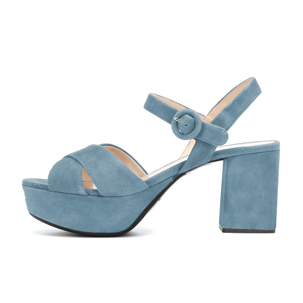 Faux Suede Peep Toe 4'' Chunky High Heel Sandals with Platform Nicepairs