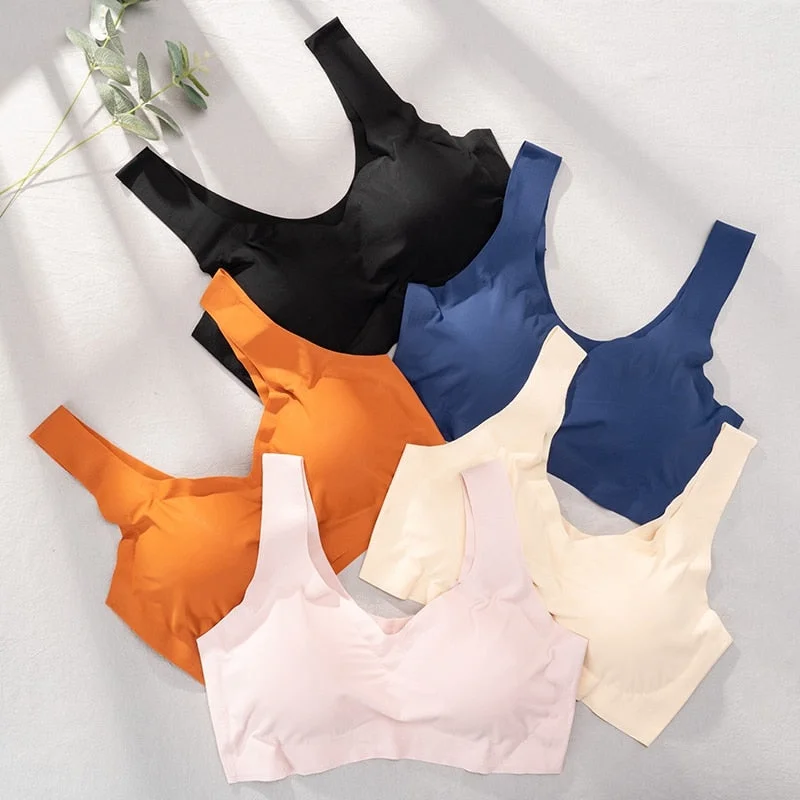 Seamless Candy Women Bra Cooling Gathers Shock-Proof Thin Pad Sexy Push Up Underwear Solid Female Intimate Bralette Lingerie