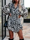Zebra Printed Long Sleeves Mini Dresses