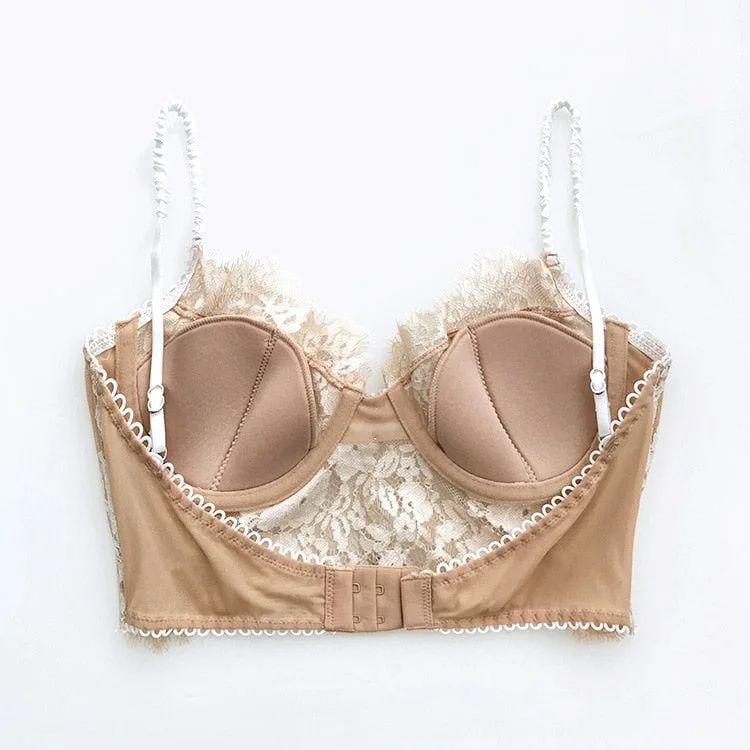 European Style Open Back Bra Sexy Lace Underwear Women's Fashion Push Up Brassiere Plus Size Sexy Eyelash Bra Female Lingerie