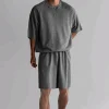 Men's Casual Loose-Fit Solid-Color Crewneck T-Shirt & Shorts Two-Piece Athletic Set by Inlyline