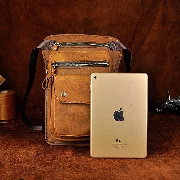 Original Leather Men Design Casual Messenger Shoulder Sling Bag Fashion Multifunction Waist Belt Pack Drop Leg Bag Pouch