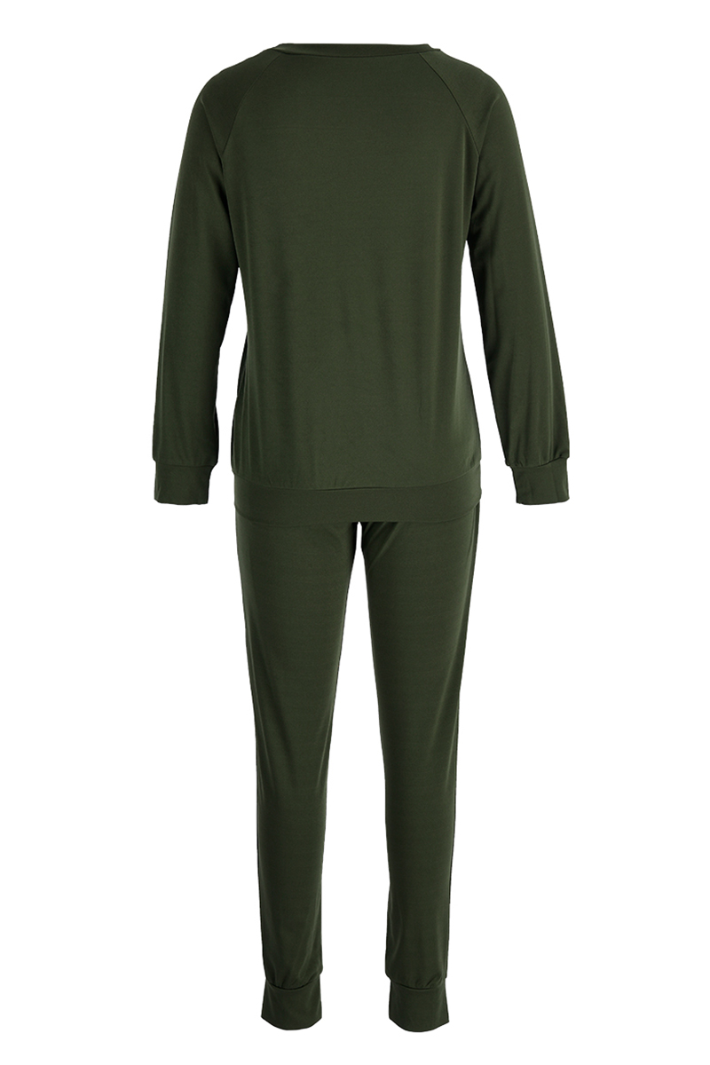 Rose Red Fashion Casual Print Patchwork O Neck Long Sleeve Two Pieces