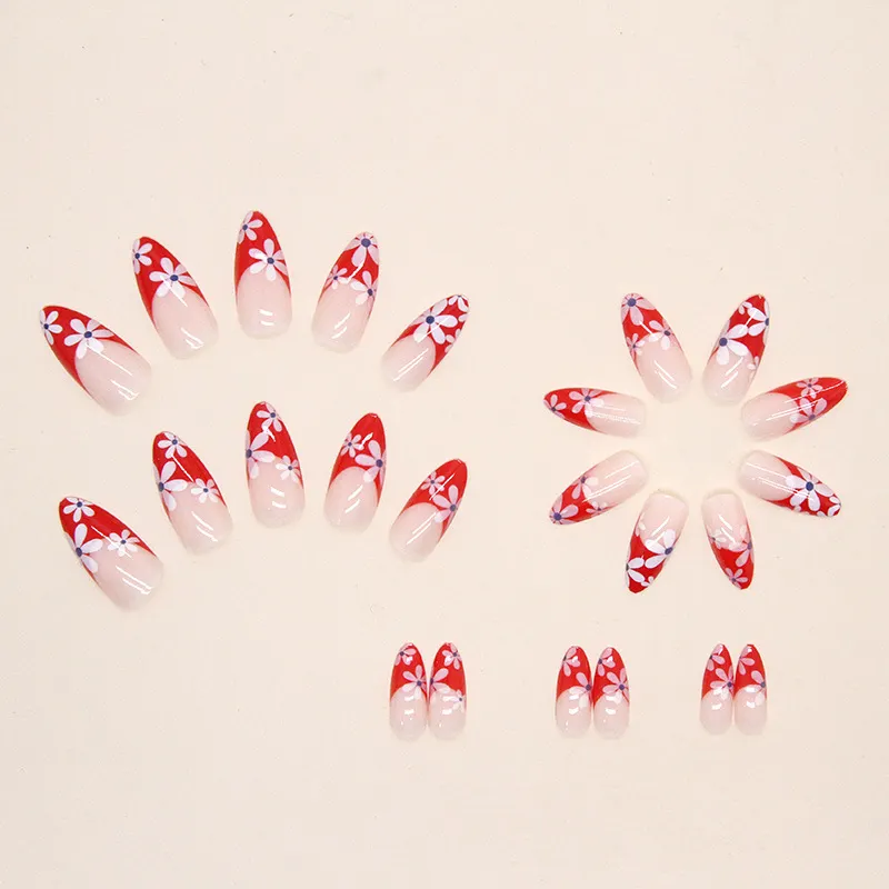 Churchf Churchf Sun Red French Lovely Sunflower Almond Nail Sweet Sister Special Beauty Nail Chip Fake Nails