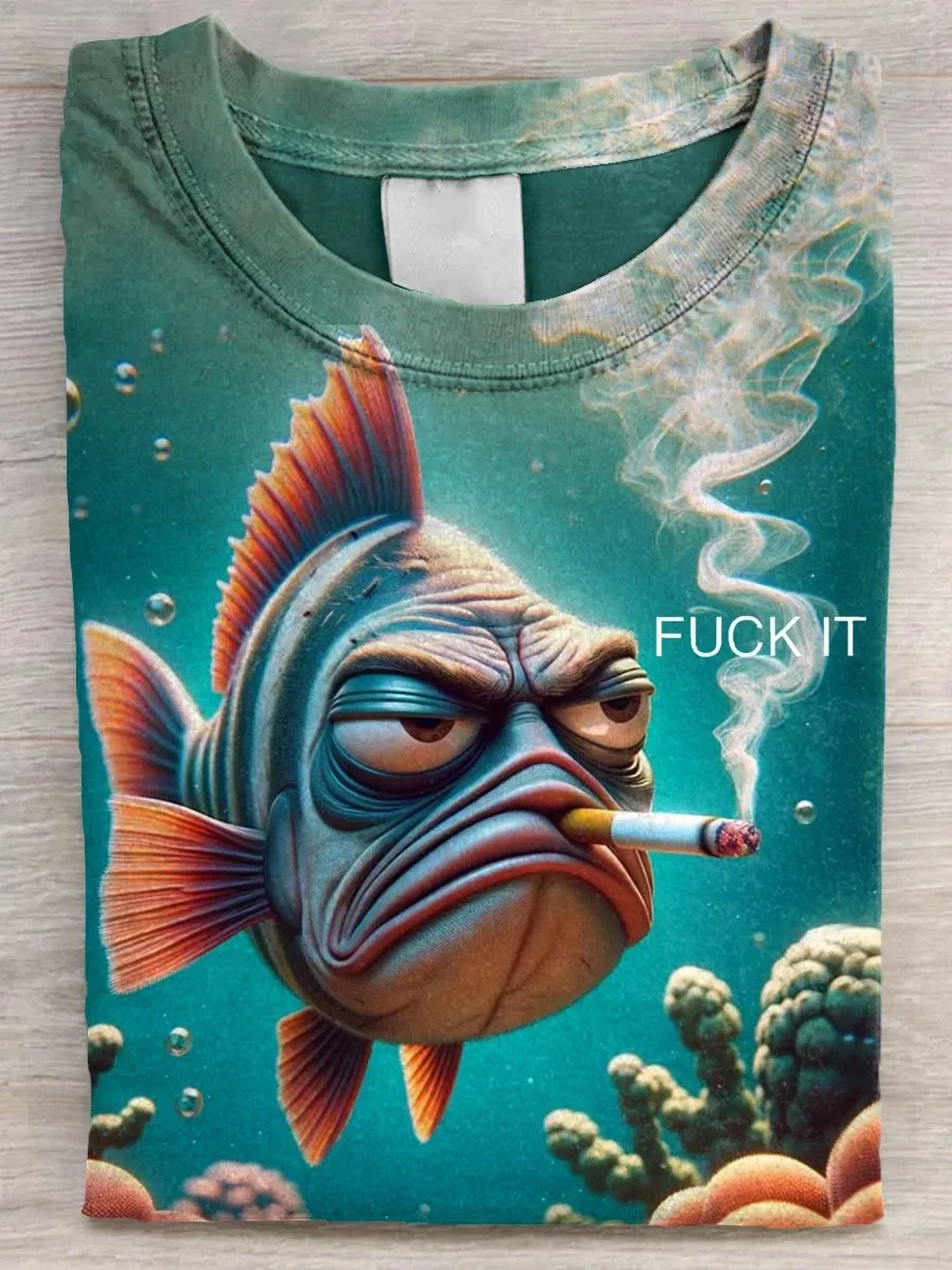Eagerlys  Smoking Fish Fuck It Art Print T-shirt Eagerlys
