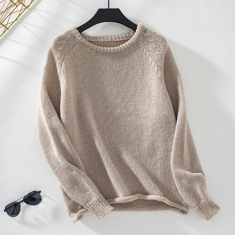 Mature Women Solid Color Curling Pullover Sweater