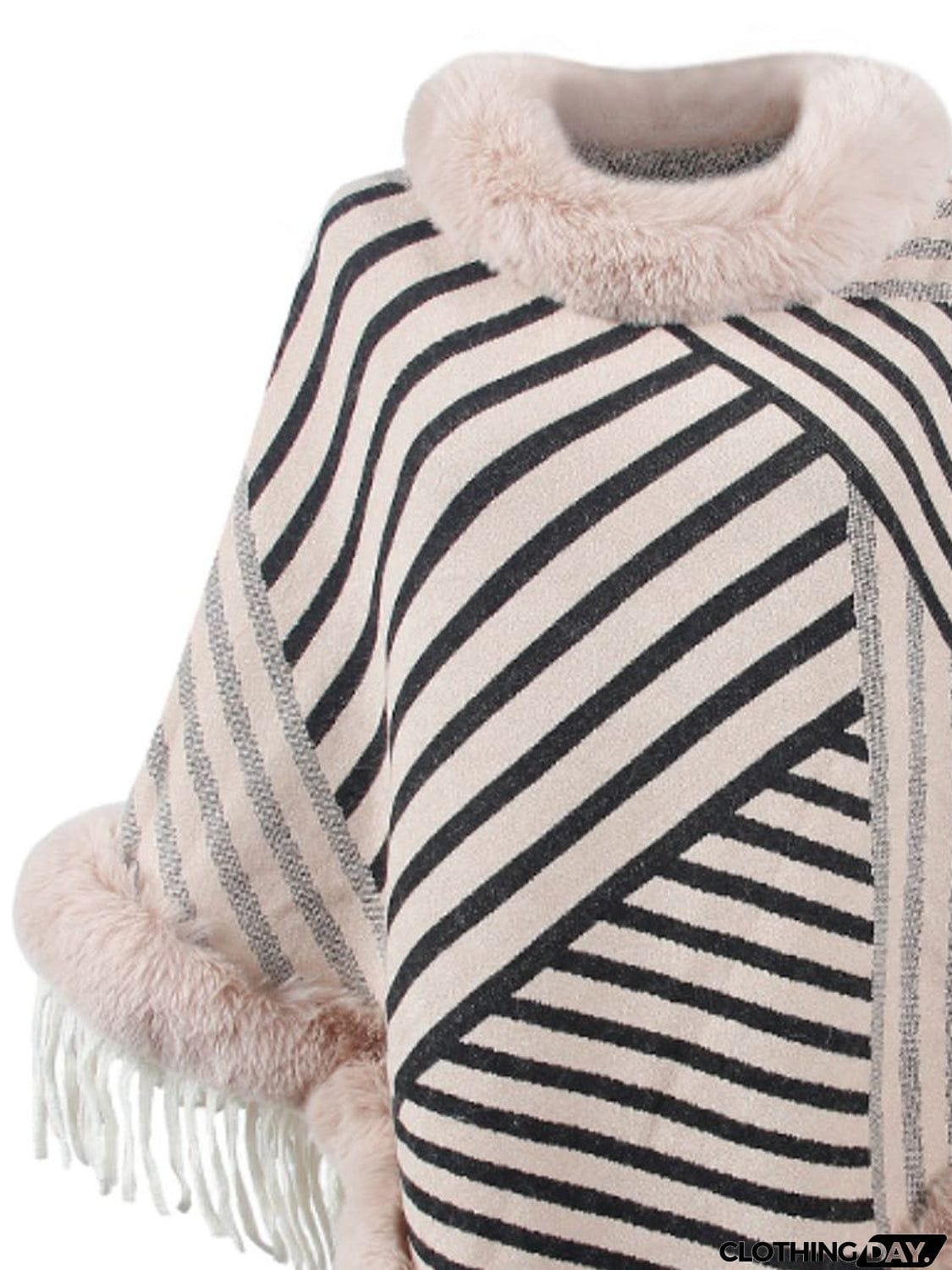 Striped Fringe Hem Poncho