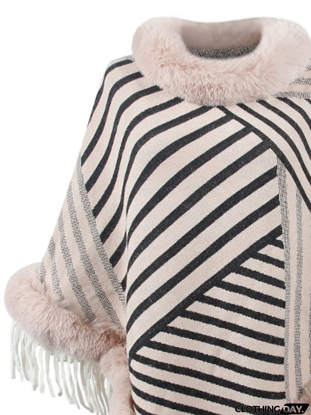 Striped Fringe Hem Poncho