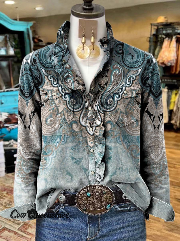 Women’s Paisley Print Casual Long Sleeve Comfortable Cotton Shirt Multicolor / S