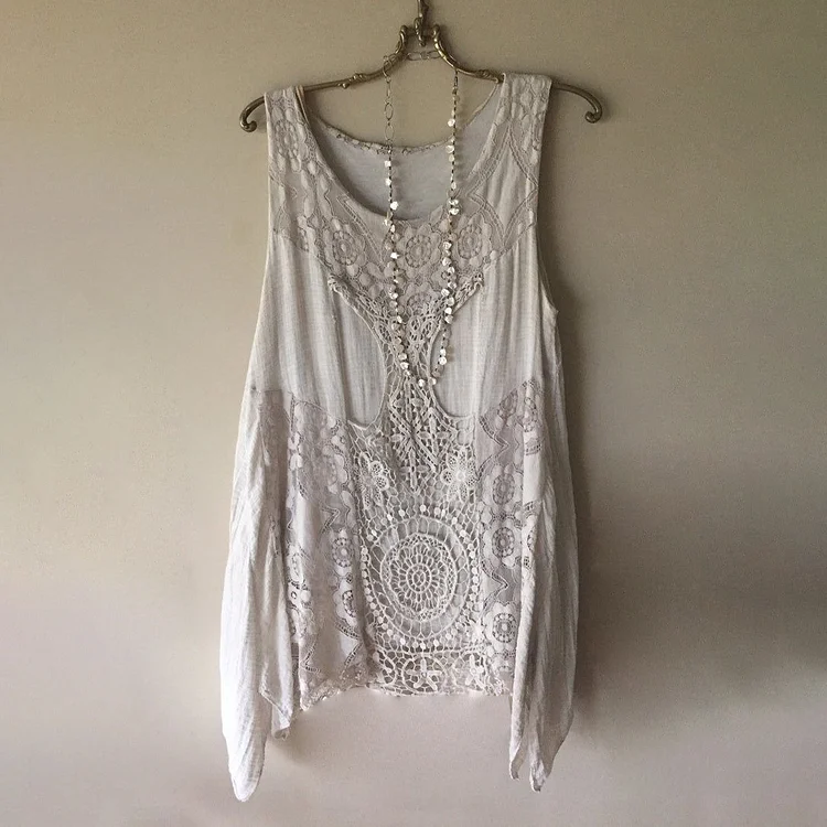 Vintage Lace Art Women's Linen Tank Top