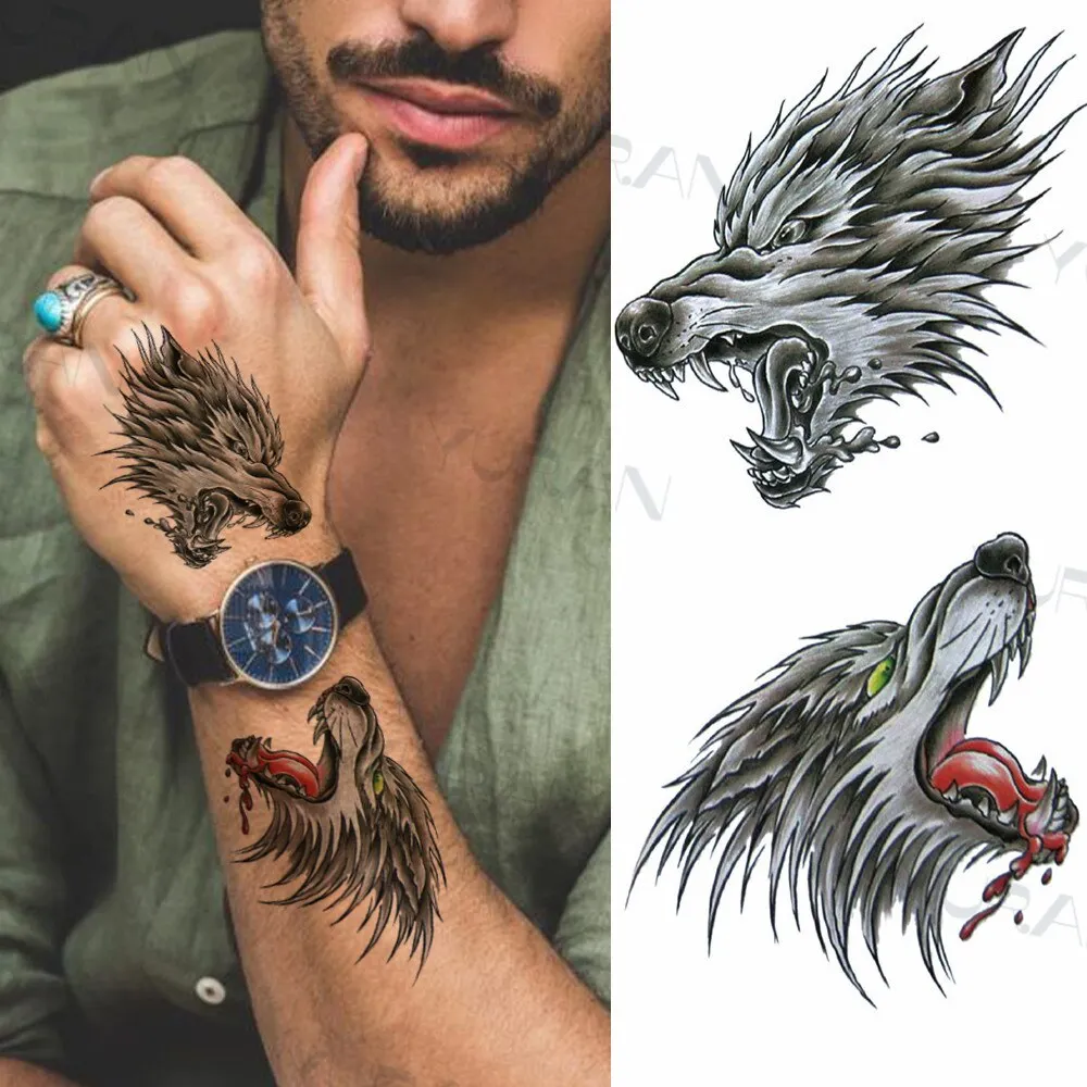 Sdrawing Tiger Flower Temporary Tattoo For Men Adult Fake Cat Dragon Tiger Eagle Wolf Tattoo Sticker Water Transfer Tatoo Paste