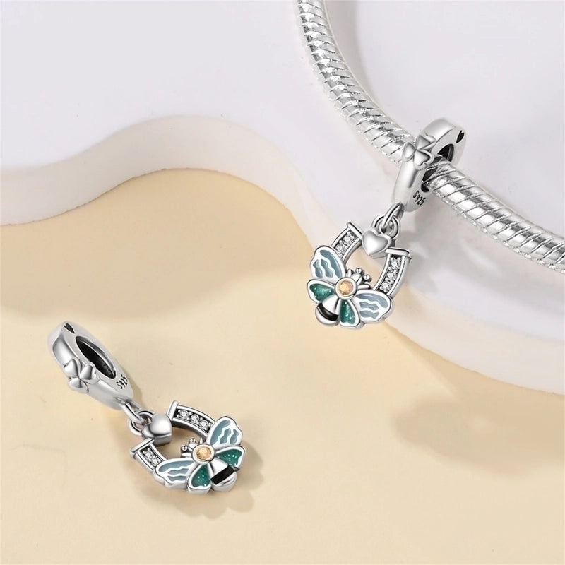 1 Piece Hole 4~4.9mm 925 Sterling Silver Zircon Insect Leaves Dragonfly Polished Pendant Jewelry Accessories