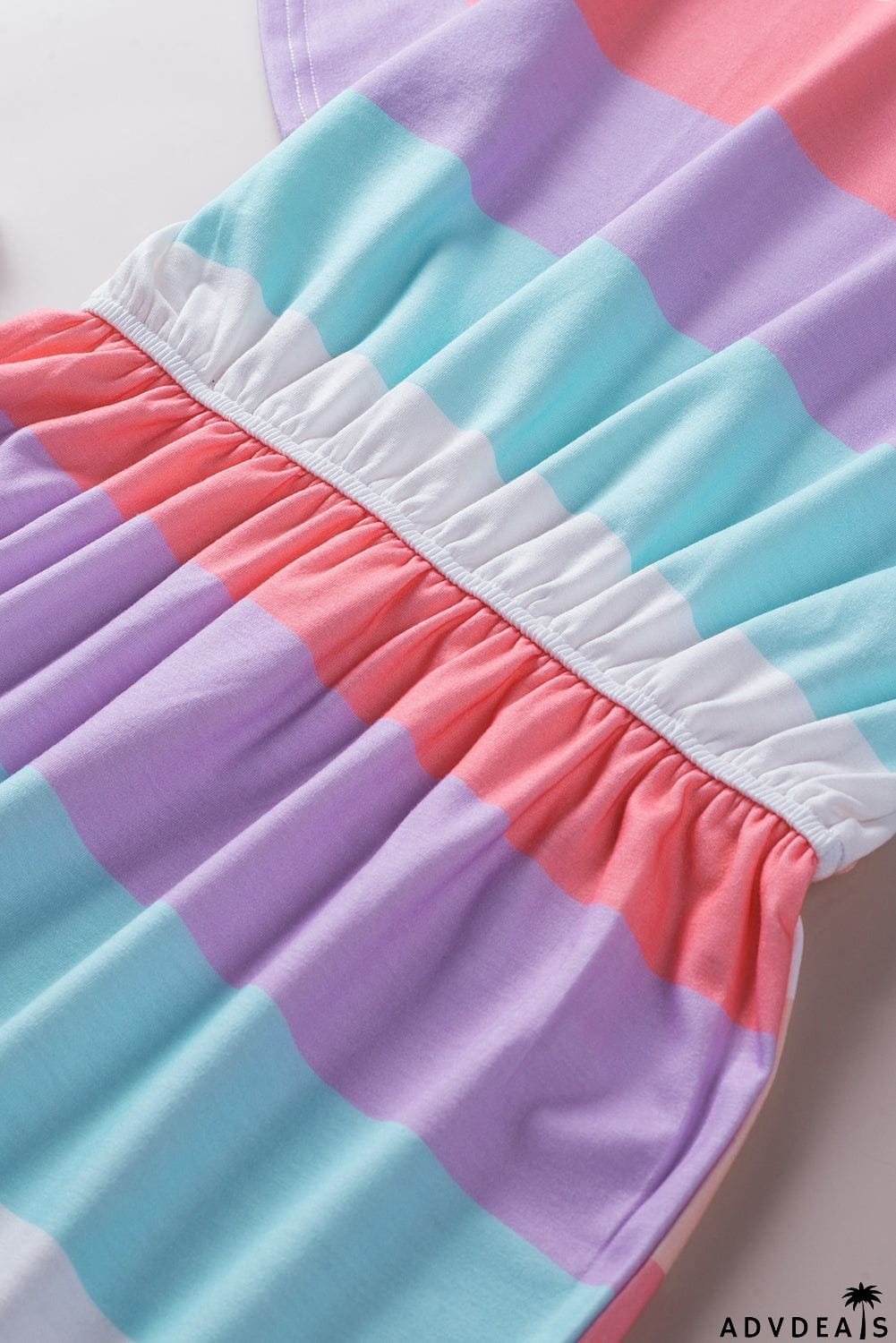 Multicolor Striped Drawstring V Neck T Shirt Dress