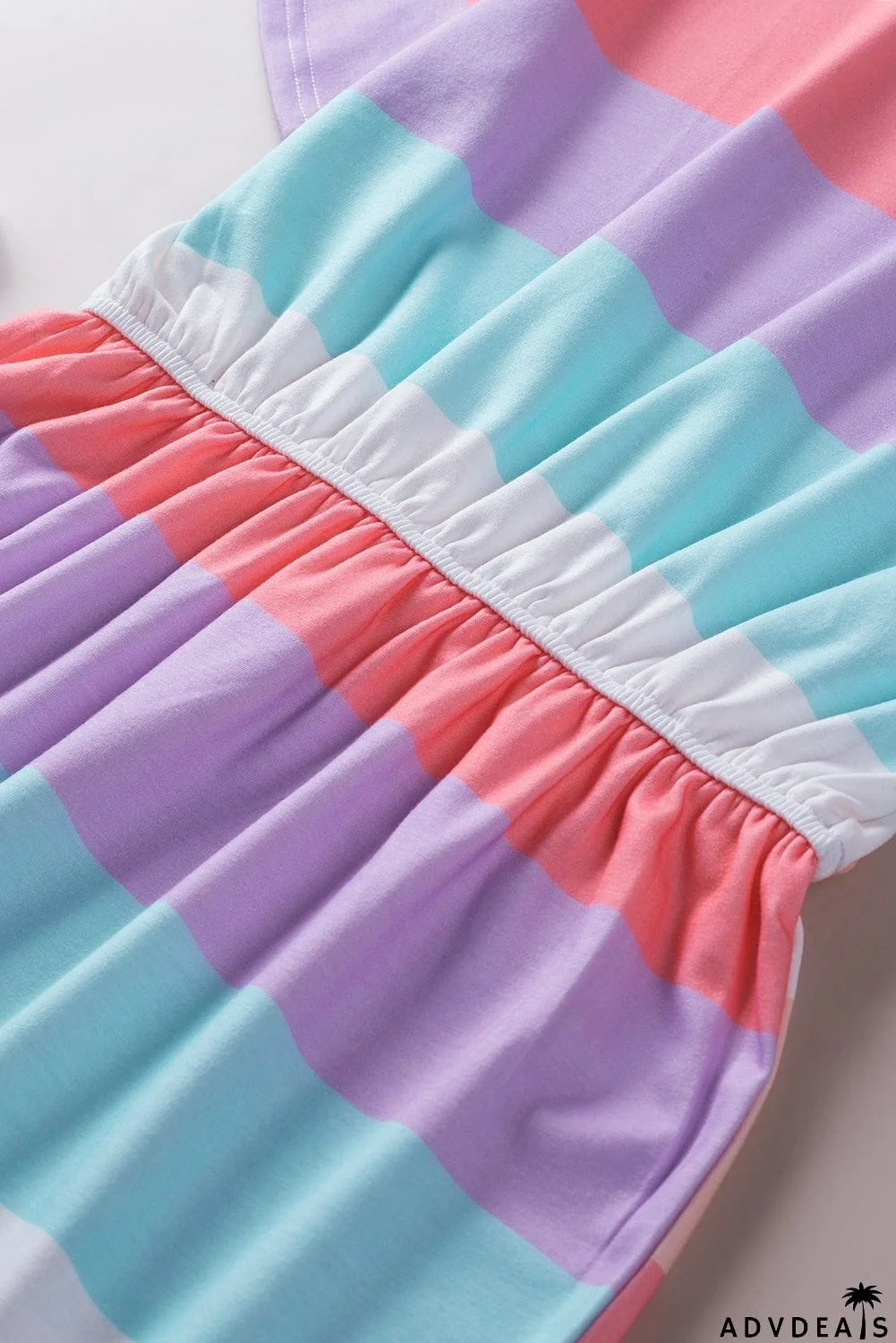 Multicolor Striped Drawstring V Neck T Shirt Dress