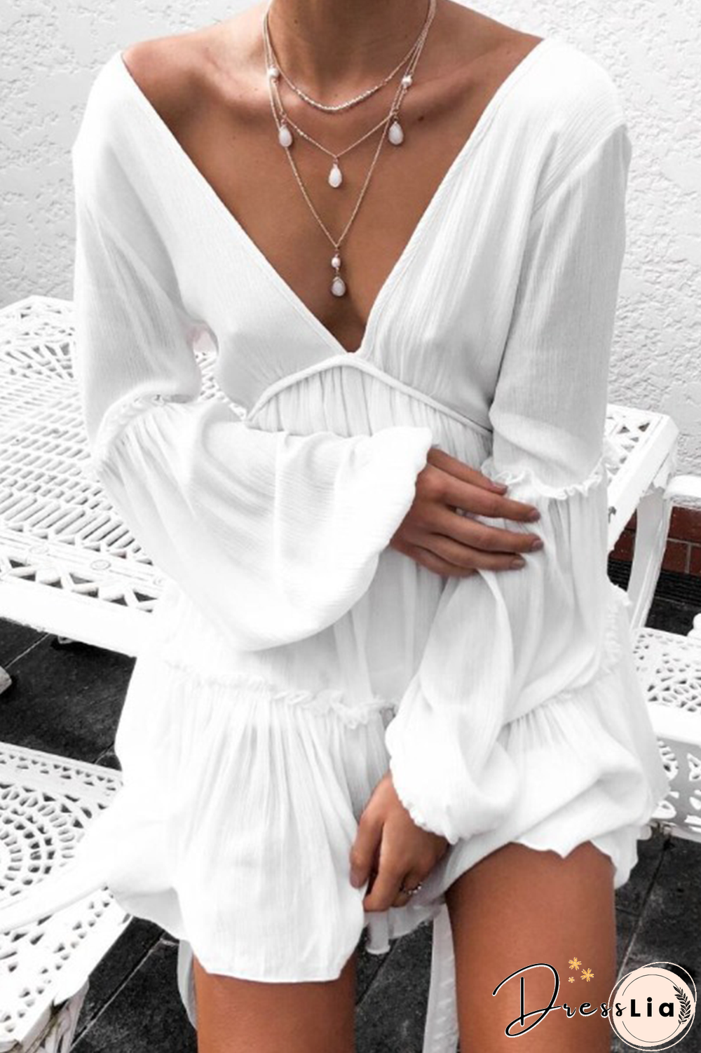 Fashion Casual Solid Backless Stringy Selvedge V Neck A Line Dresses