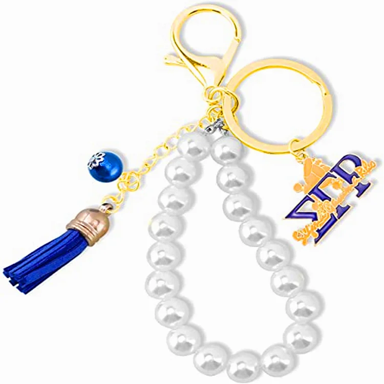 Women Bag Decorate Tassel Pearl Chain Greek Letter ZETA Phi Beta Badge Shield Sigma Gamma Rho Pendant Key Chain