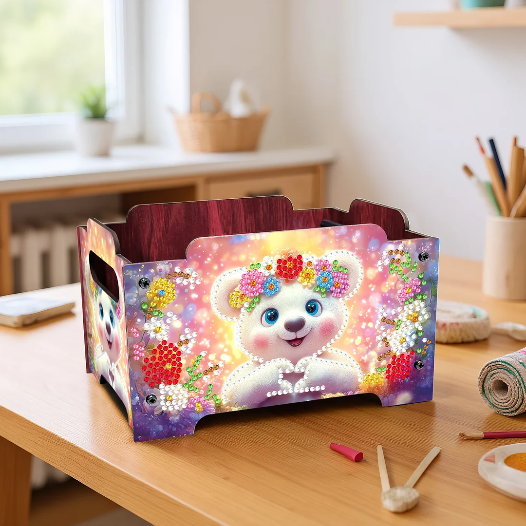 5D DIY Diamond Painting Art Decorative Storage Box Wood Storage Clutch (Bear)