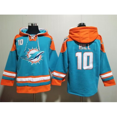 Men's Miami Dolphins #10 Tyreek Hill Aqua Lace-Up Pullover Hoodie ZWD9