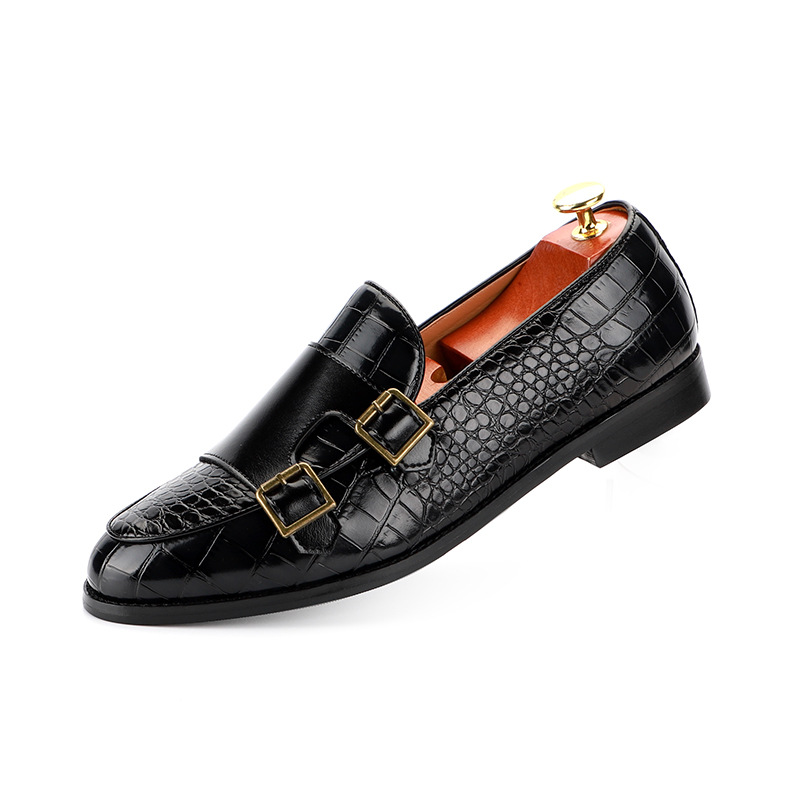 Men's Loafers Leather Double Strap Buckle Monk Slip on Dress Shoes | ARKGET