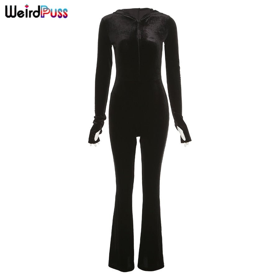 Weird Puss Velvet Zipper Hoodie Women Jumpsuits Long Sleeve Fitness Autumn Trend Skinny Stretchy Activewear Hot Street Outfits
