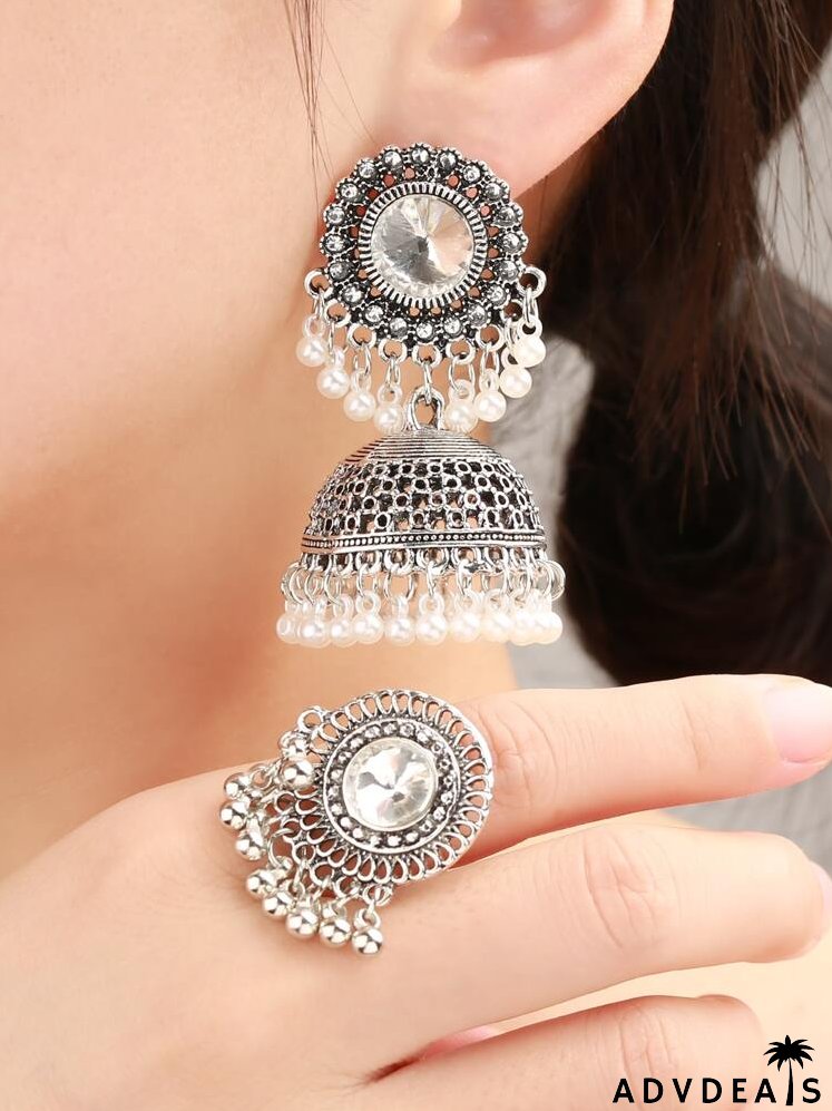 3pcs Faux Pearl Decor Jhumka Jewelry Set