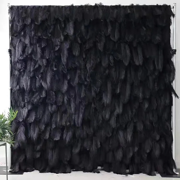Black Feather Cloth Flower Wall Wedding Background Decoration Props A049 A7422