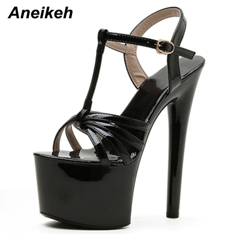 Aneikeh Platform Heigh Gladiator Women Sandals Summer Narrow Band T-Tied Shoes High Buckle Strap Thin Heels Sandalias Mujer 2022