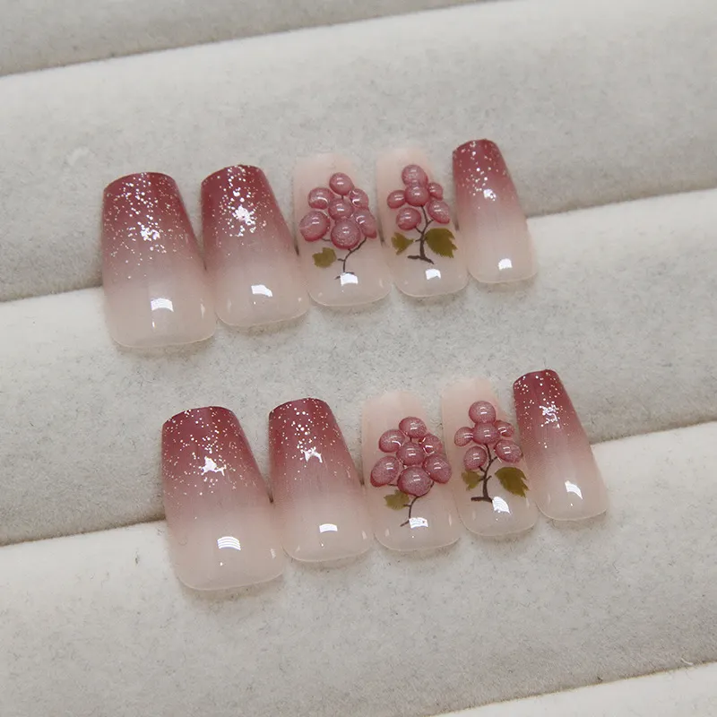 Churchf Churchf Nail Patch Fresh Removable Nail 3D Stereo Grape Wear Armor French Fine Flash Beauty Nail Piece Diamond Style