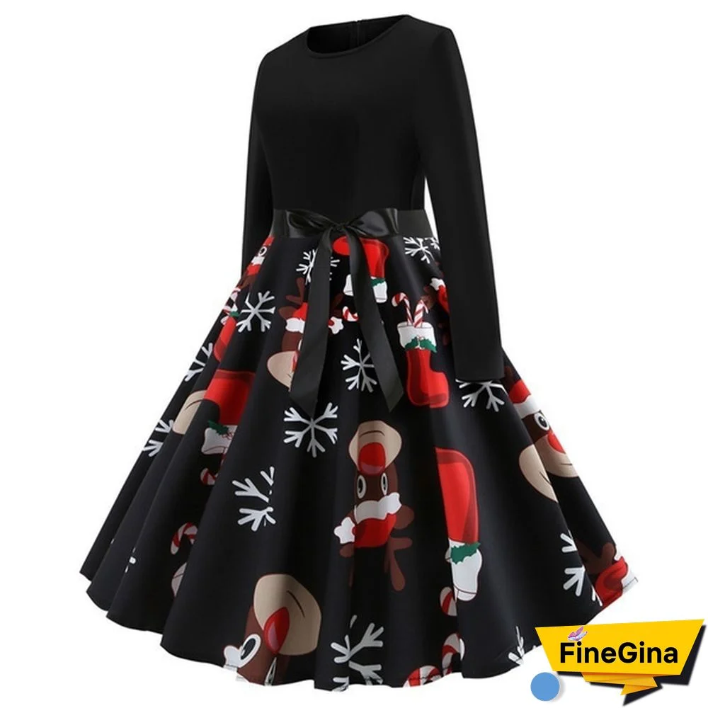 Autumn Winter Fashion Lady Xmas Clothes Christmas Costume Casual Long Sleeve Halloween Print Party Dress