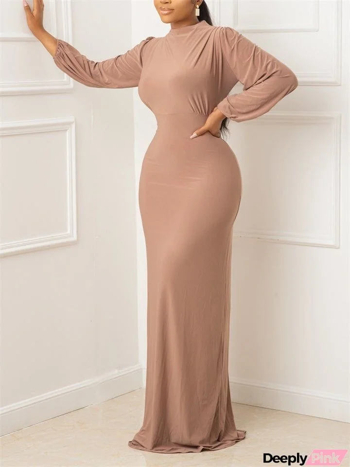 Women's Casual Elegant Long Sleeve Solid Color Slim Maxi Dresses