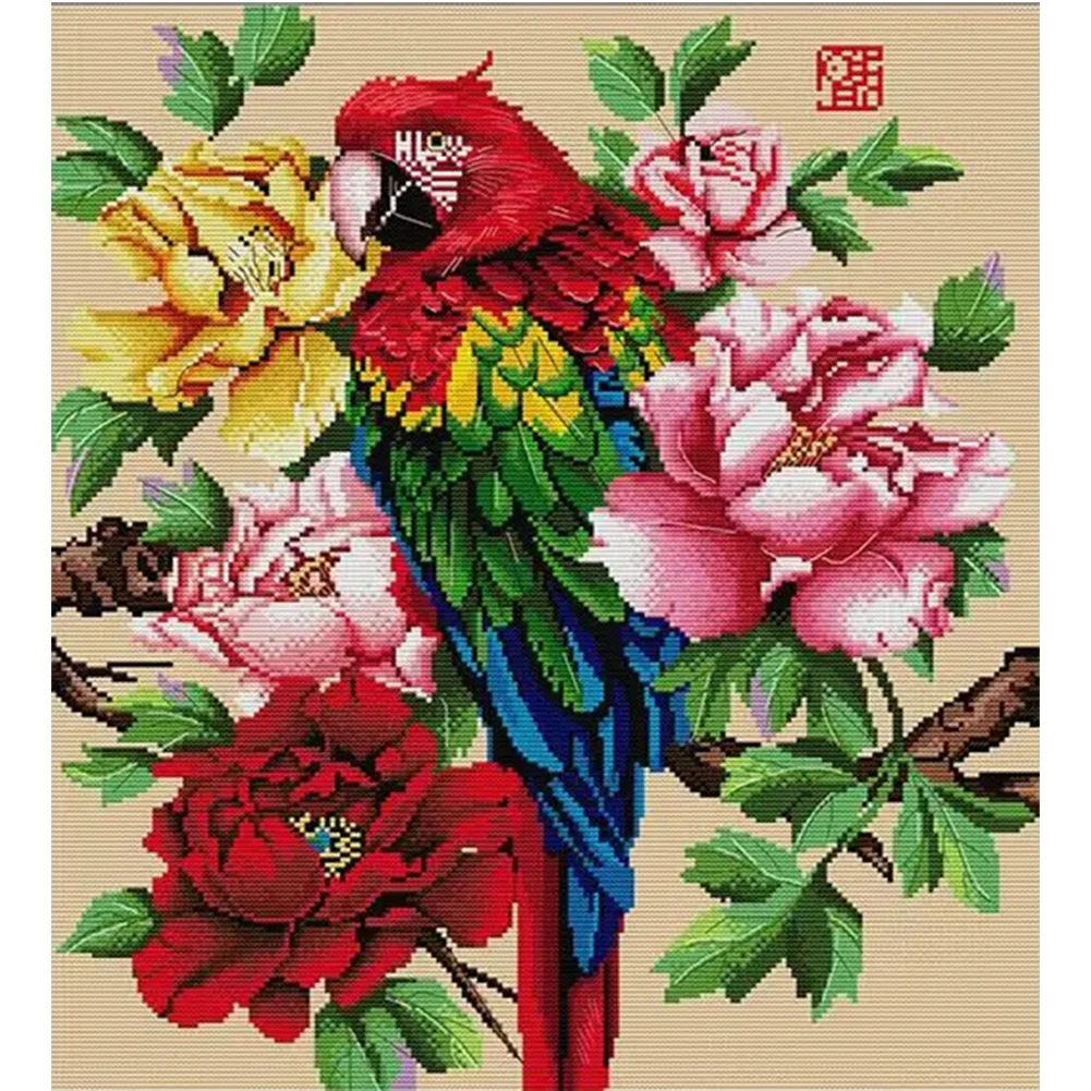 14CT Full Stamped Cross Stitch - Fairview Parrot(Canvas|43*47CM)
